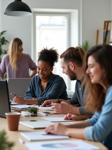 Grupo diverso de membros da equipe de rádio trabalhando juntos em um estúdio